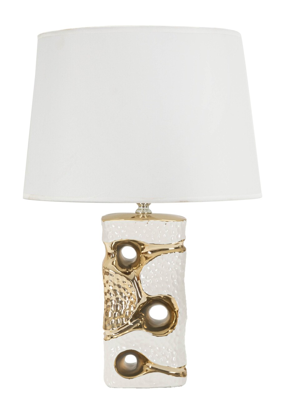 Lampa de masa Florida, Mauro Ferretti, 1 x E27, 40W, 30x43.5 cm, ceramica/fier/textil, alb/auriu - imagine 7
